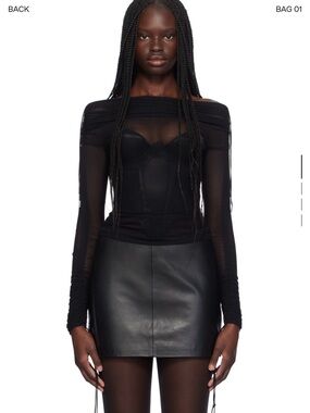 ATLEIN Off-Shoulder Sheer Long-Sleeve Blouse